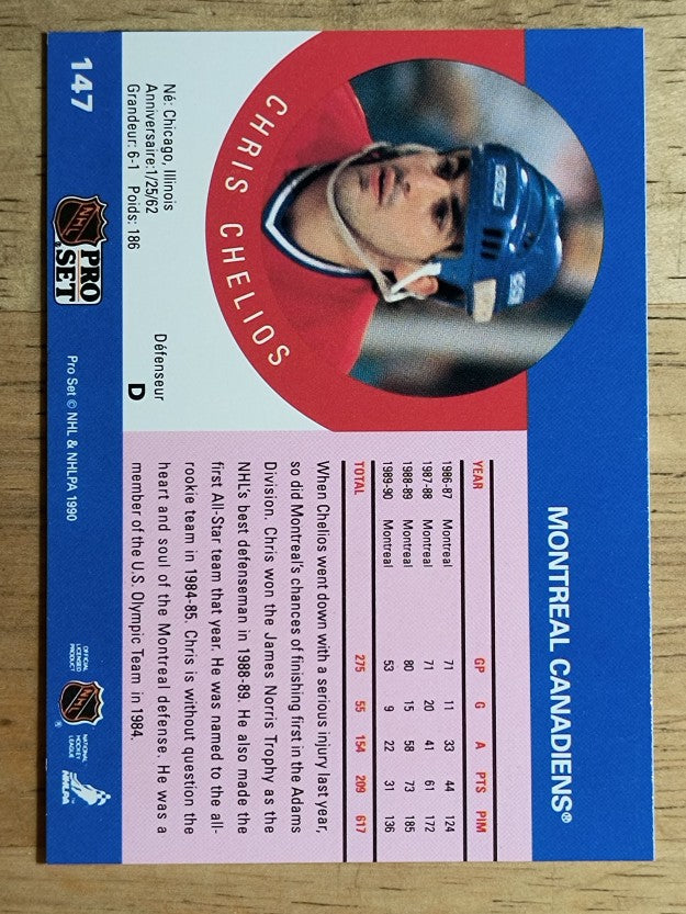 1990-91 Pro Set #147B Chris Chelios COR/Traded logo