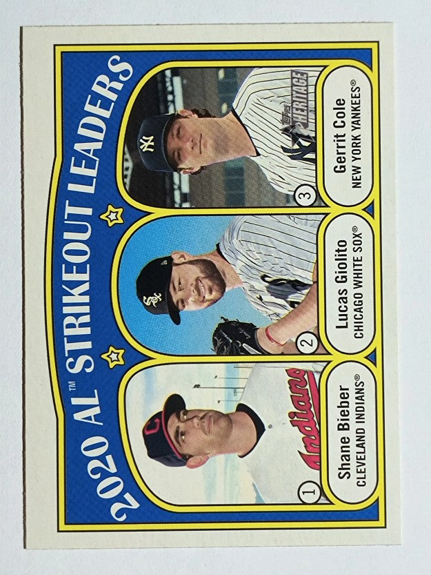 2021 Topps Heritage #96 Shane Bieber/Gerrit Cole/Lucas Giolito LL