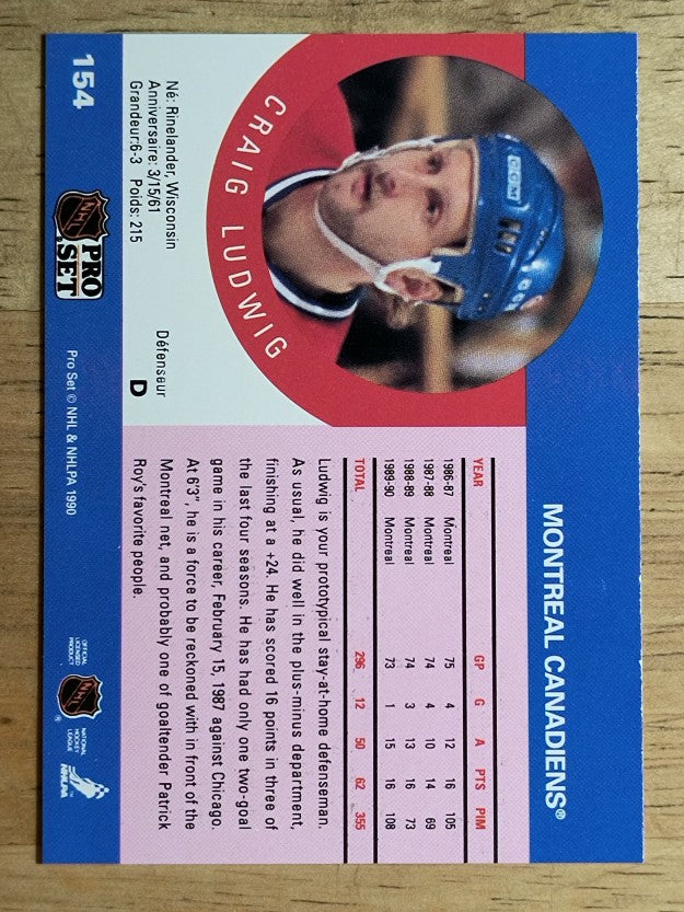 1990-91 Pro Set #154 Craig Ludwig