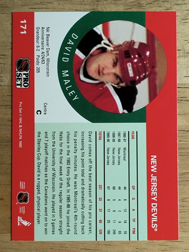 1990-91 Pro Set #171A David Maley ERR RC/Listed as C on back