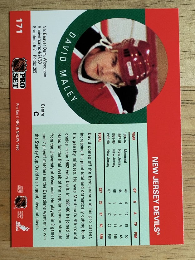 1990-91 Pro Set #171A David Maley ERR RC/Listed as C on back