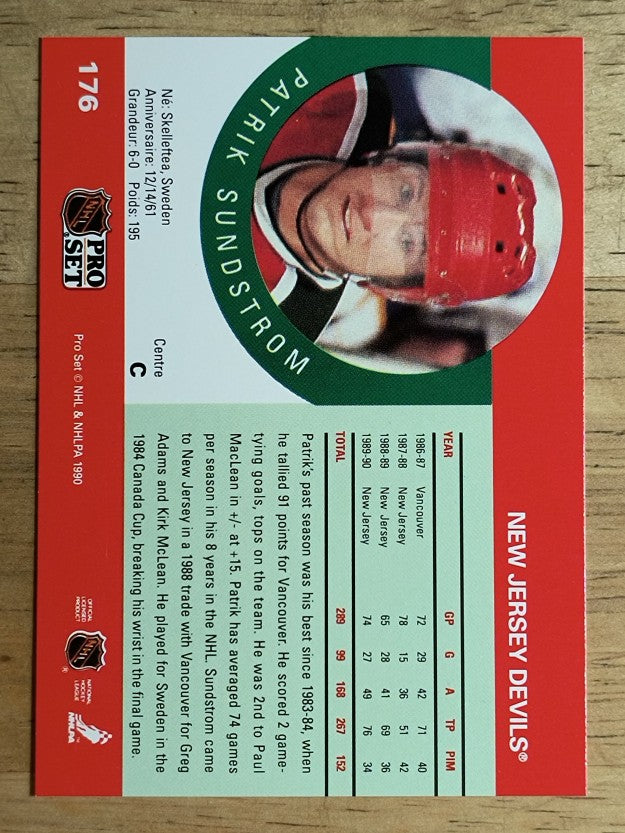 1990-91 Pro Set #176A Patrik Sundstrom ERR/Front photo Peter Stastny