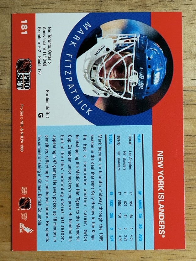 1990-91 Pro Set #181 Mark Fitzpatrick RC