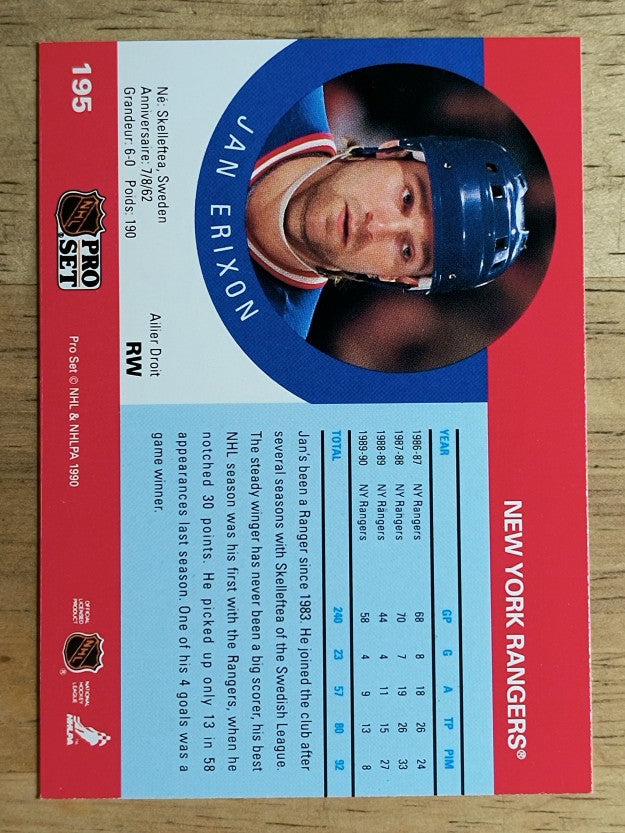 1990-91 Pro Set #195 Jan Erixon