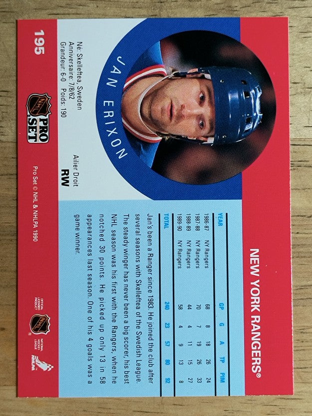1990-91 Pro Set #195 Jan Erixon