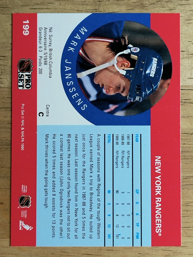 1990-91 Pro Set #199 Mark Janssens RC