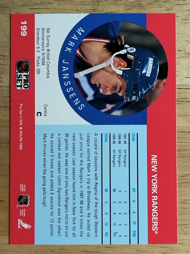 1990-91 Pro Set #199 Mark Janssens RC