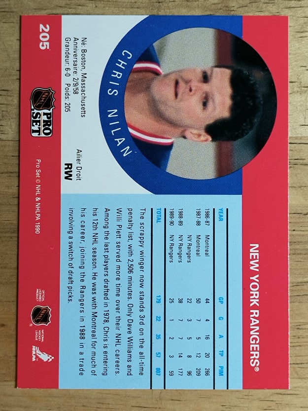 1990-91 Pro Set #205B Chris Nilan COR/Traded logo