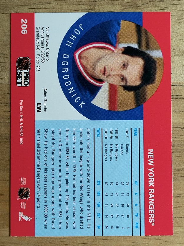 1990-91 Pro Set #206 John Ogrodnick
