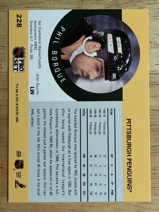 1990-91 Pro Set #228A Phil Bourque ERR/Misspelled Borque on both sides