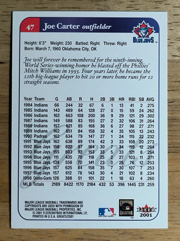 2001 Greats of the Game #47 Joe Carter
