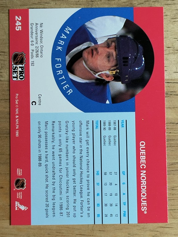 1990-91 Pro Set #245A Marc Fortier ERR/Misspelled Mark