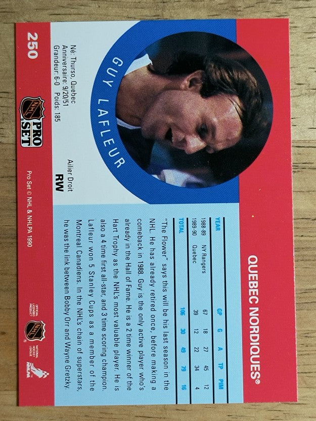 1990-91 Pro Set #250 Guy Lafleur