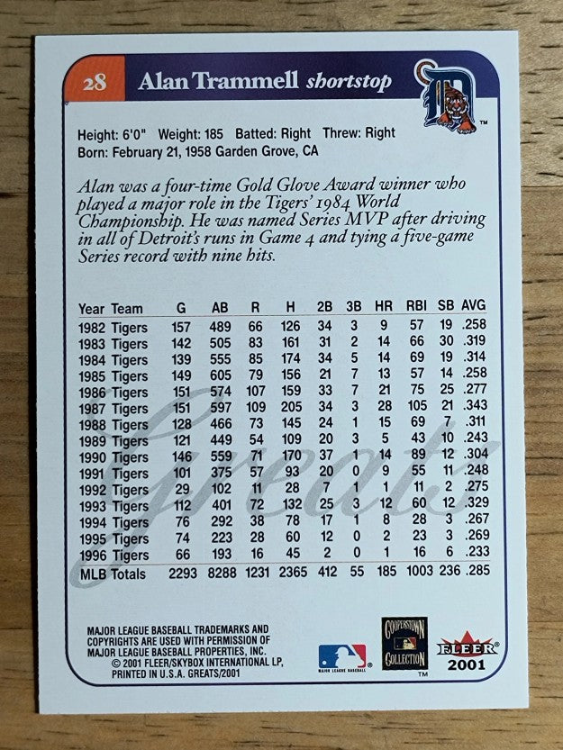2001 Greats of the Game #28 Alan Trammell