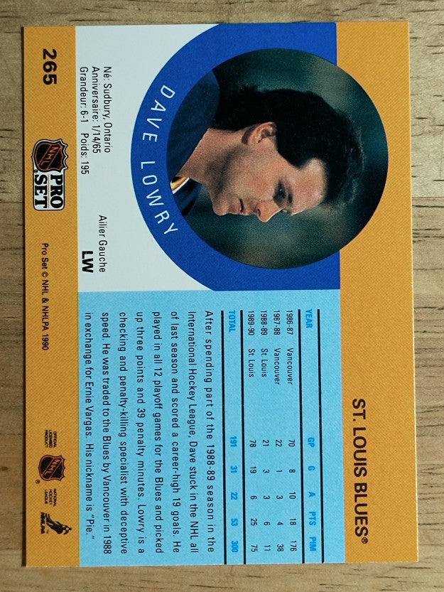 1990-91 Pro Set #265 Dave Lowry RC