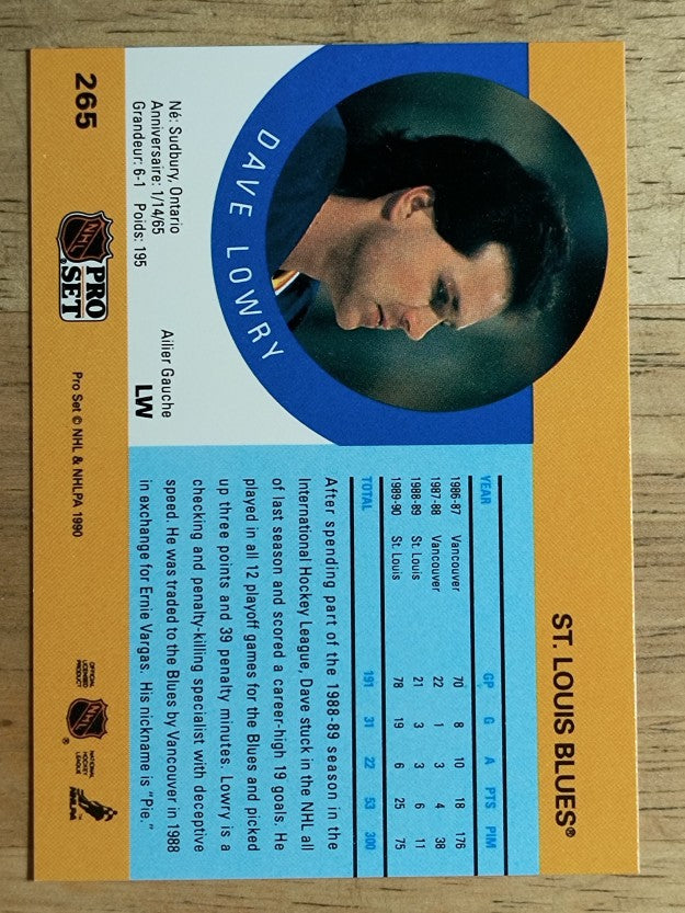 1990-91 Pro Set #265 Dave Lowry RC