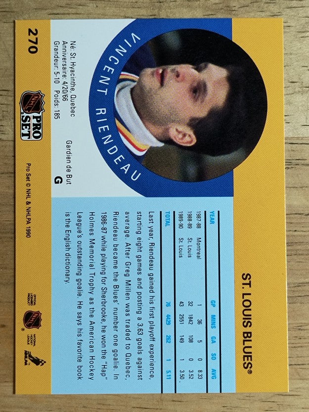 1990-91 Pro Set #270 Vincent Riendeau RC