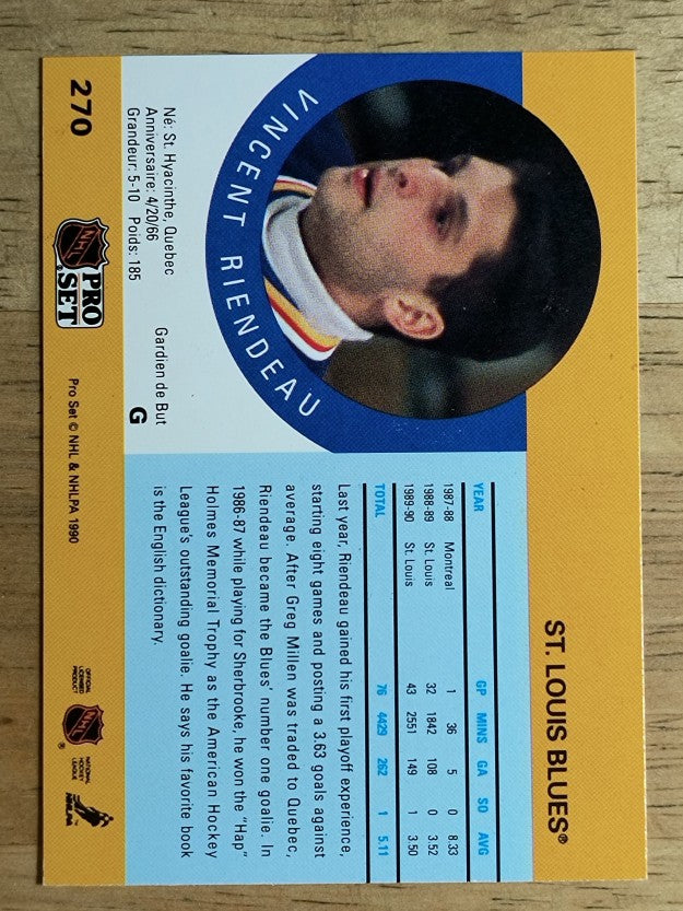 1990-91 Pro Set #270 Vincent Riendeau RC