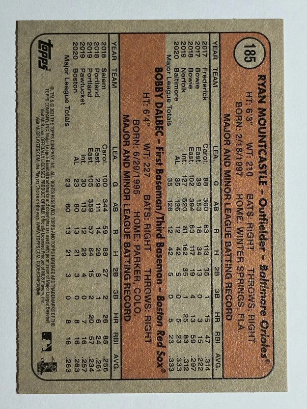 2021 Topps Heritage #185 Ryan Mountcastle RC/Bobby Dalbec RC