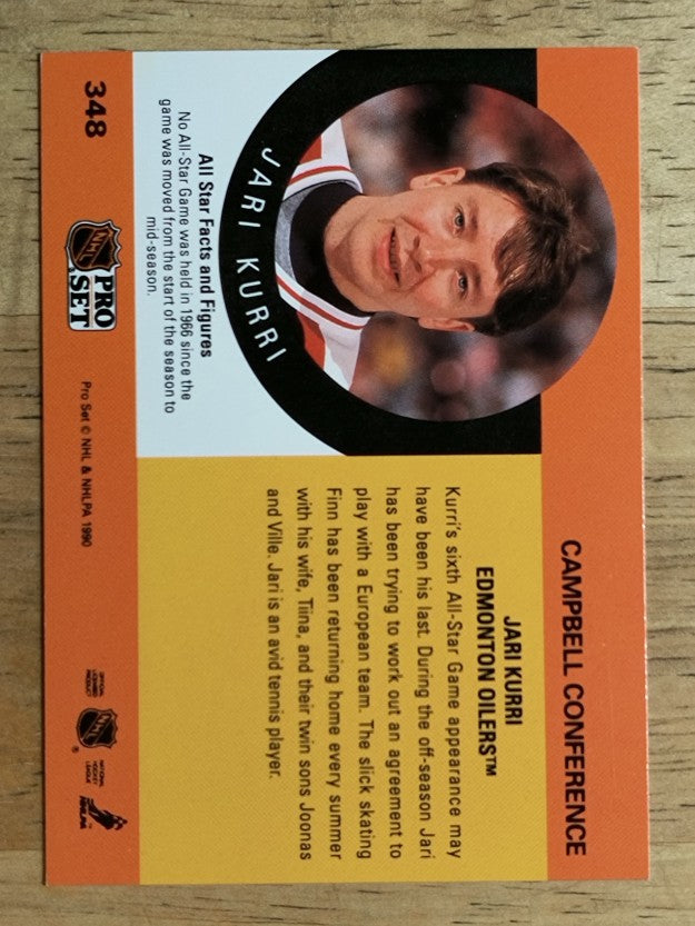 1990-91 Pro Set #348A Jari Kurri AS ERR/Missing Signed With stripe