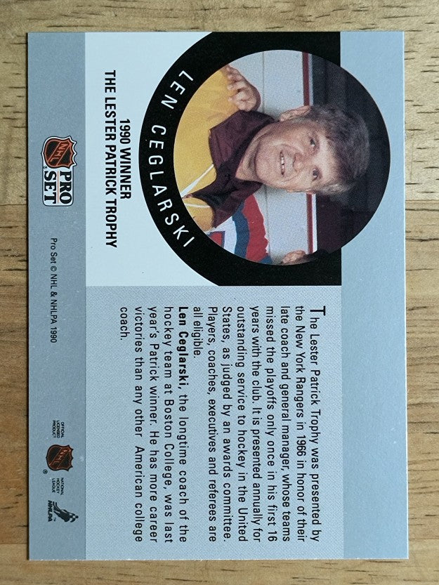 1990-91 Pro Set #385A Len Ceglarski Patrick ERR/NNO back