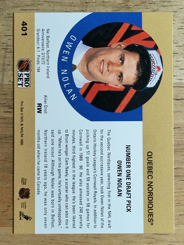 1990-91 Pro Set #401 Owen Nolan RC