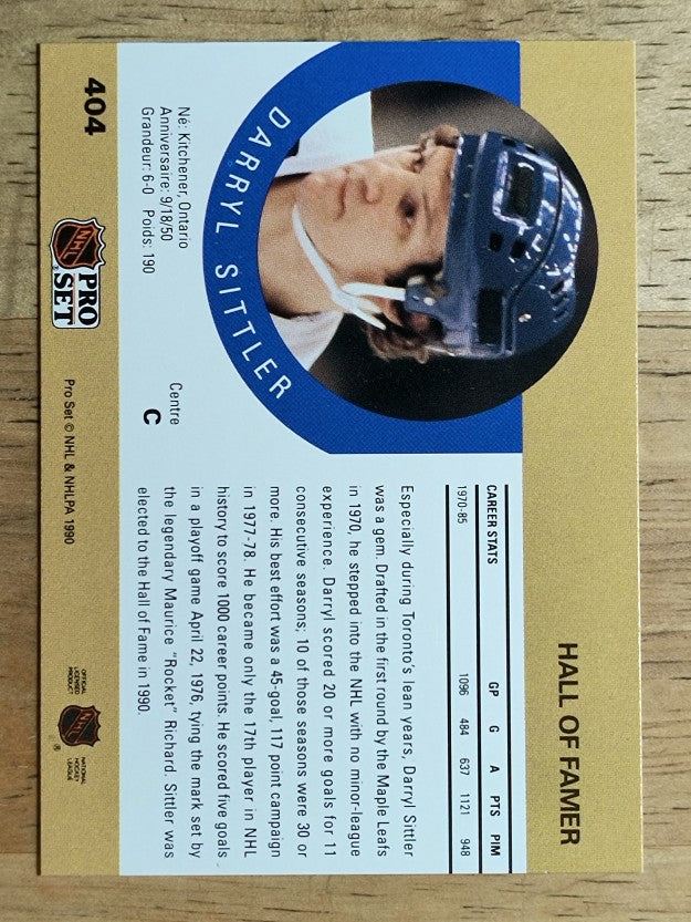 1990-91 Pro Set #404 Darryl Sittler
