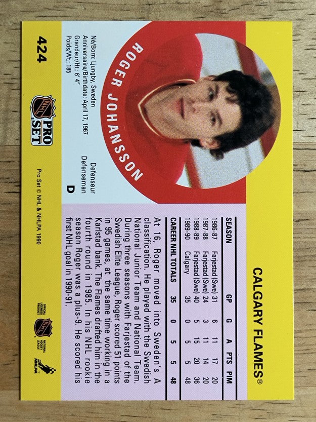 1990-91 Pro Set #424 Roger Johansson RC