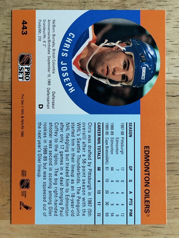 1990-91 Pro Set #443 Chris Joseph RC