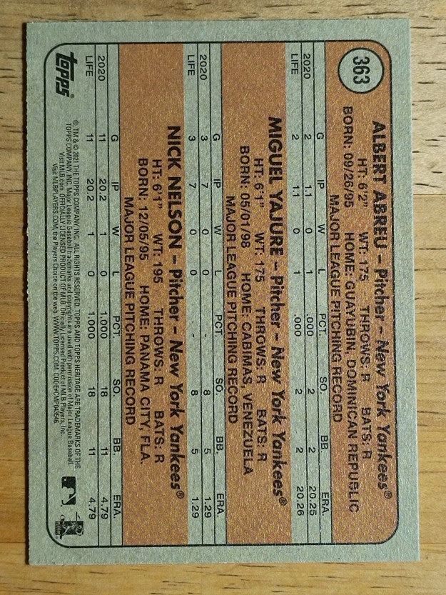 2021 Topps Heritage #363 Nick Nelson RC/Albert Abreu RC/Miguel Yajure RC