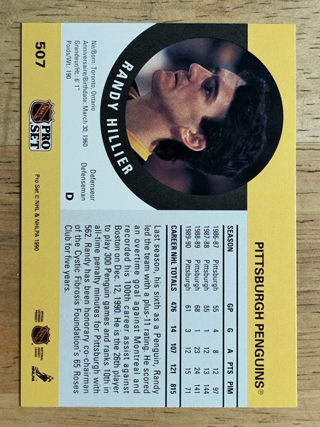 1990-91 Pro Set #507 Randy Hillier