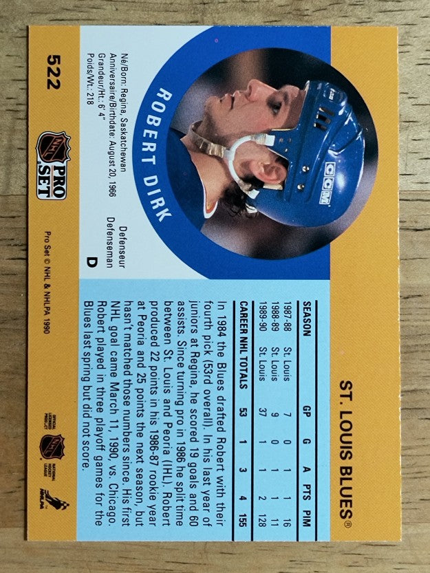1990-91 Pro Set #522 Robert Dirk RC