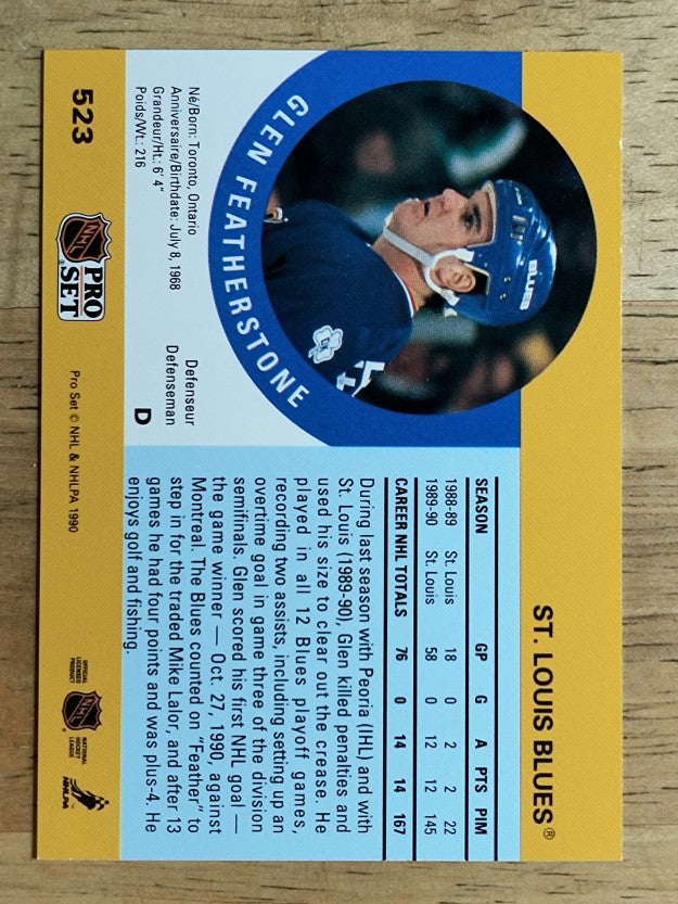 1990-91 Pro Set #523 Glen Featherstone RC