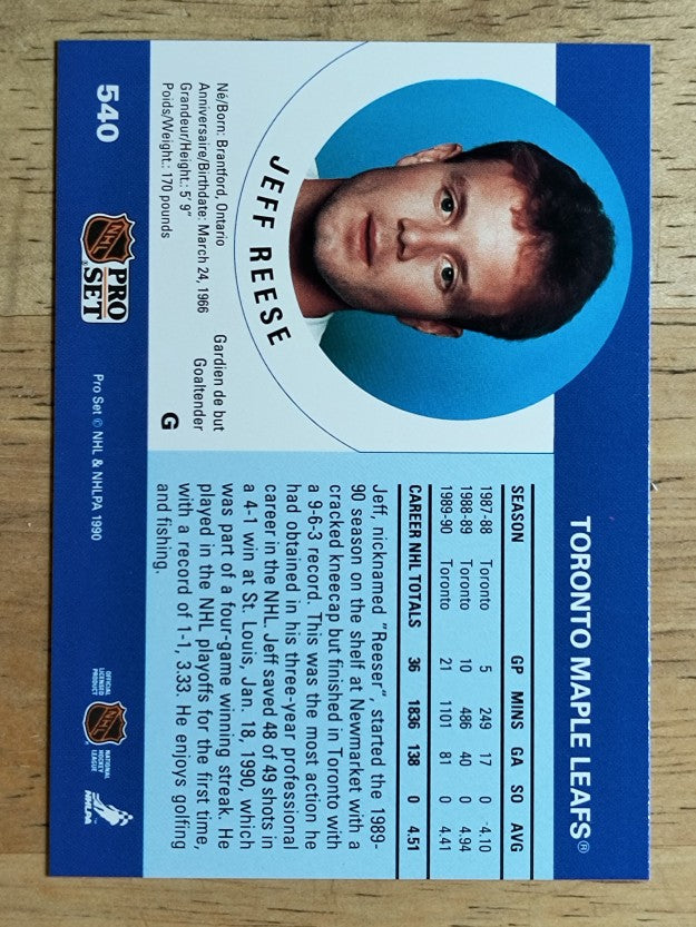 1990-91 Pro Set #540 Jeff Reese RC