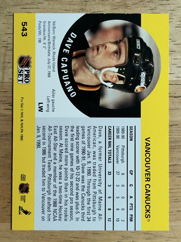 1990-91 Pro Set #543 Dave Capuano RC