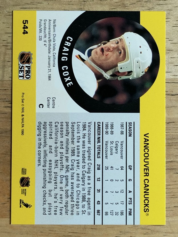 1990-91 Pro Set #544 Craig Coxe RC