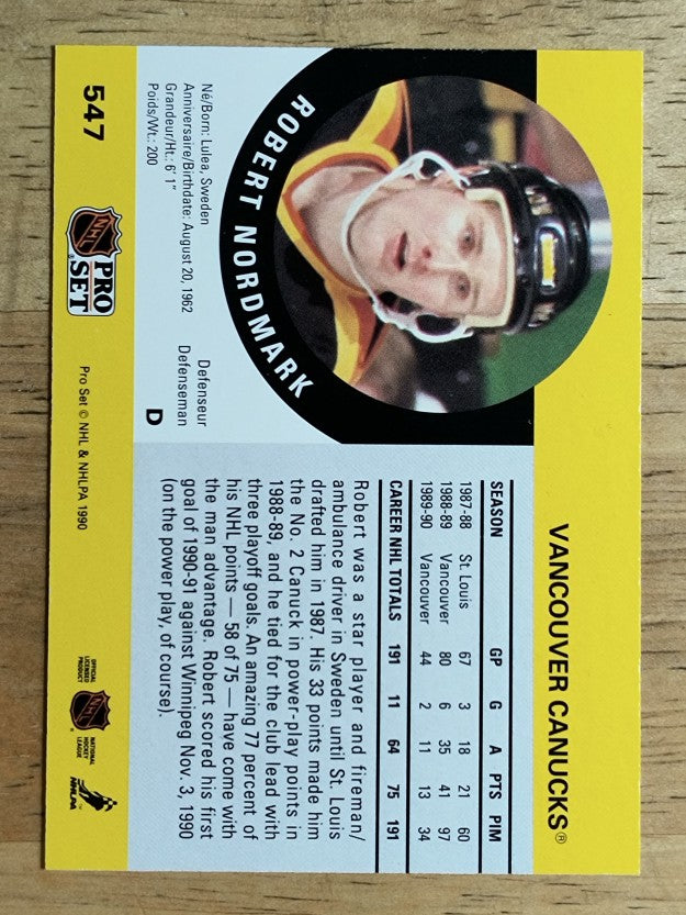 1990-91 Pro Set #547 Robert Nordmark RC