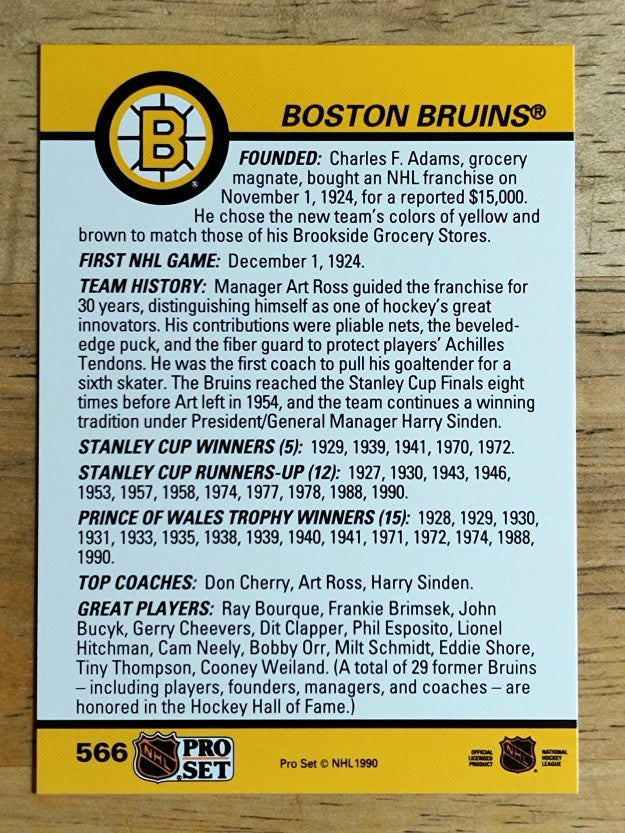 1990-91 Pro Set #566 Boston Bruins Logo