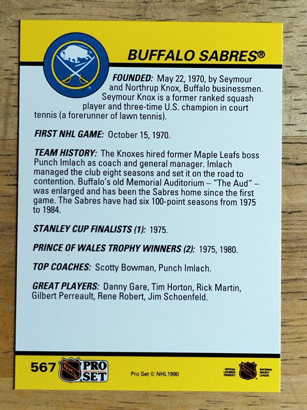 1990-91 Pro Set #567 Buffalo Sabres Logo