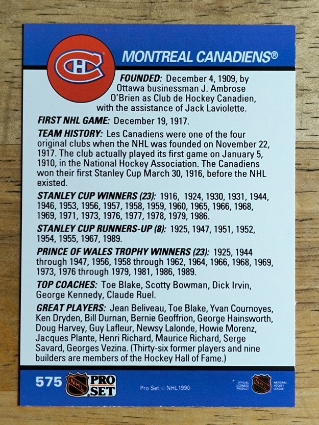 1990-91 Pro Set #575 Montreal Canadiens Logo