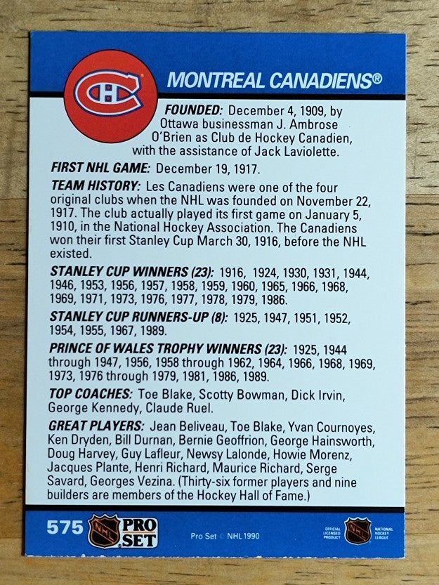 1990-91 Pro Set #575 Montreal Canadiens Logo