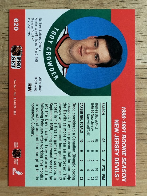 1990-91 Pro Set #620 Troy Crowder RC