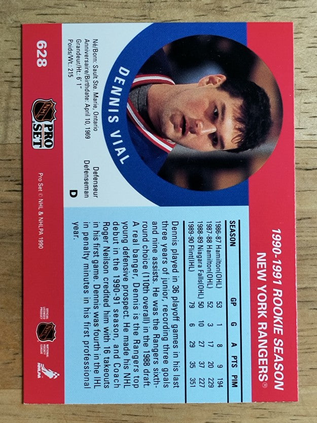 1990-91 Pro Set #628 Dennis Vial RC