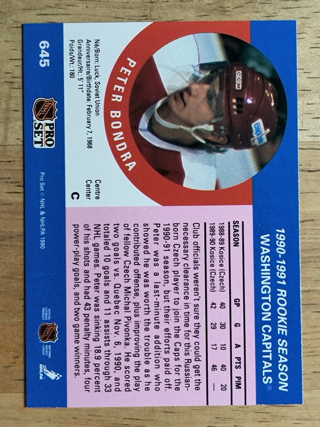 1990-91 Pro Set #645 Peter Bondra RC