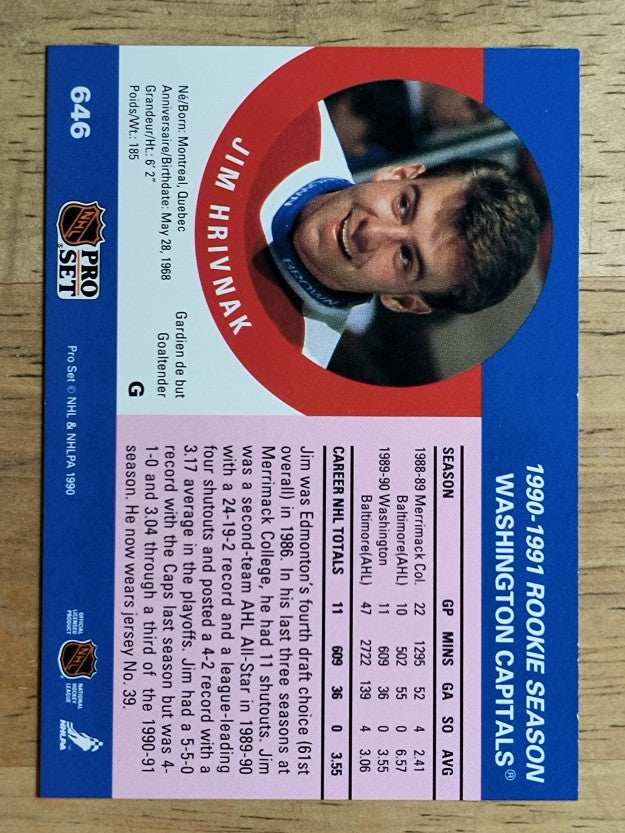 1990-91 Pro Set #646 Jim Hrivnak RC