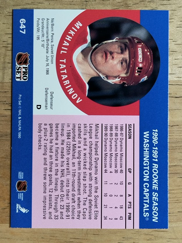 1990-91 Pro Set #647 Mikhail Tatarinov RC