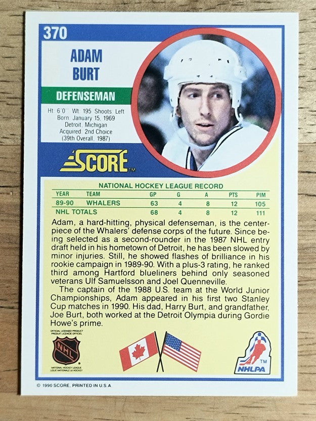 1990-91 Score #370 Adam Burt RC