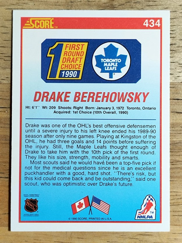 1990-91 Score #434 Drake Berehowsky RC