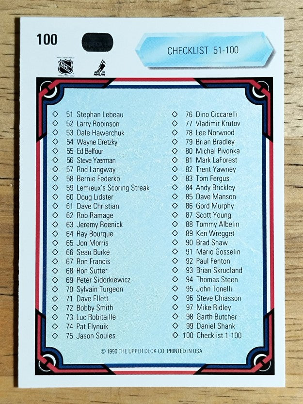 1990-91 Upper Deck #100 Checklist 1-100