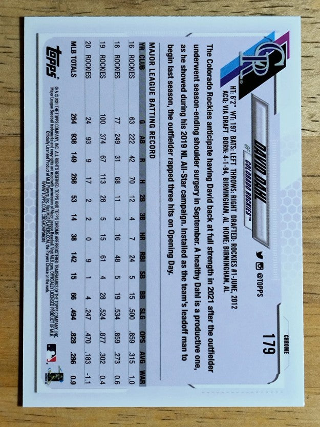 2021 Topps Chrome #179 David Dahl